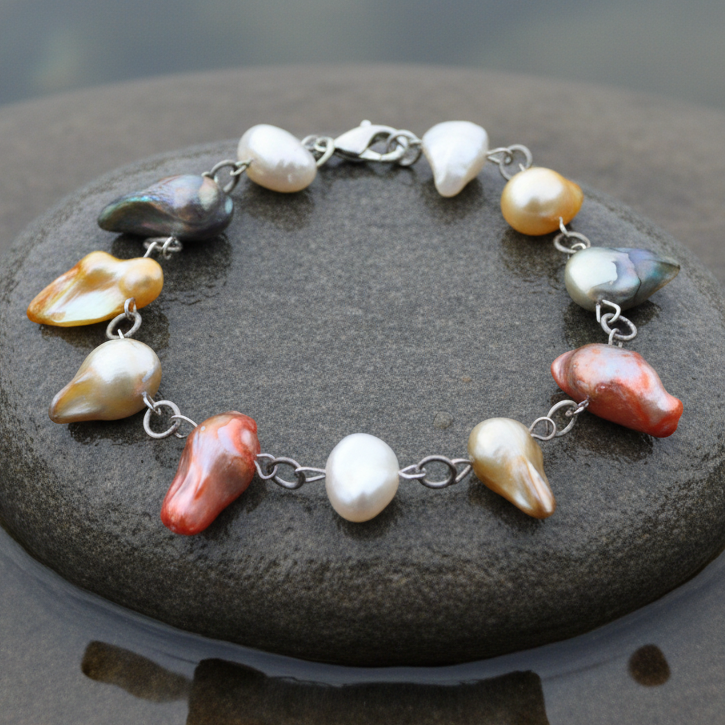 Zoetwater parel armband Multi Color Blister I op natte steen
