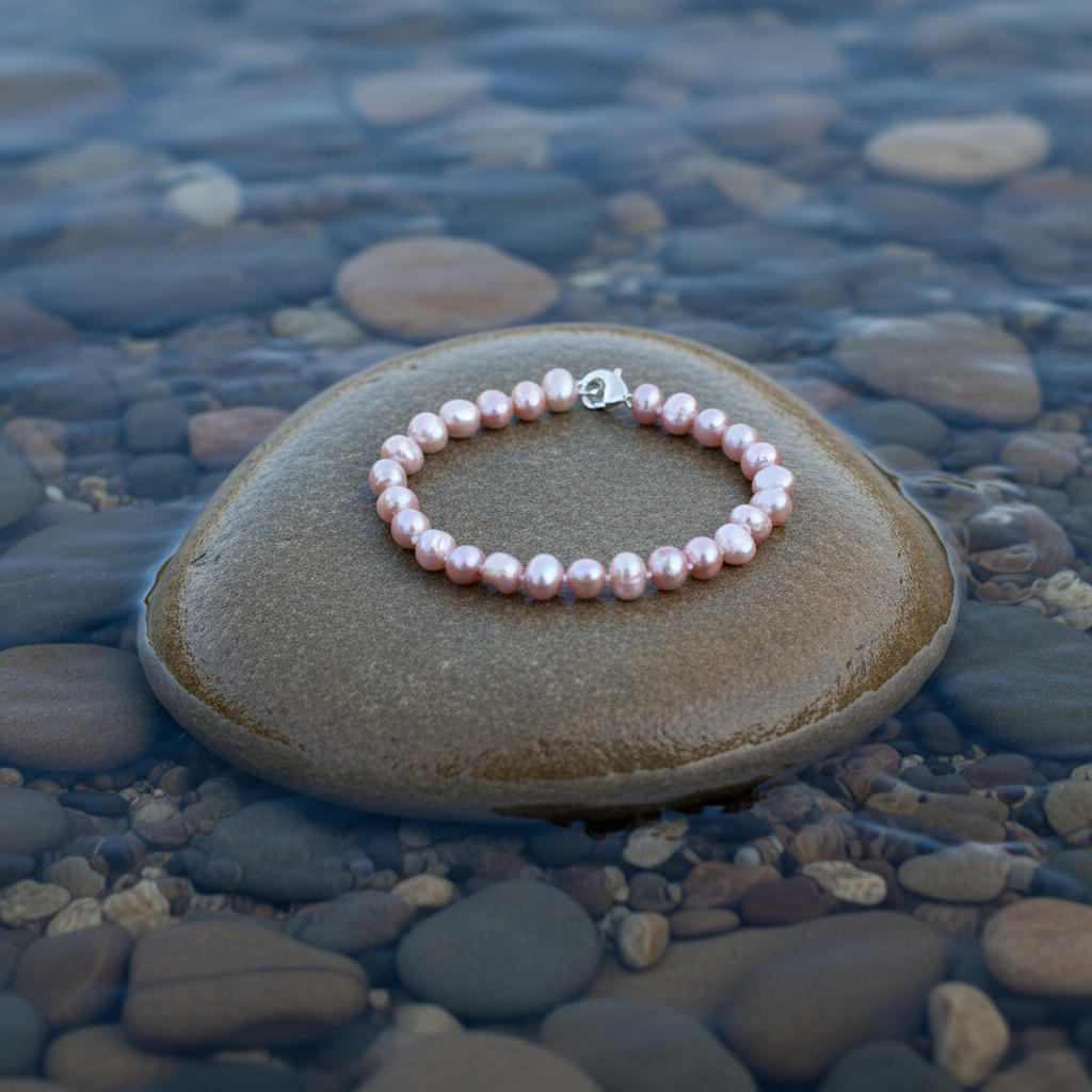 Zoetwater parel armband Rosabel op steen omringd door water