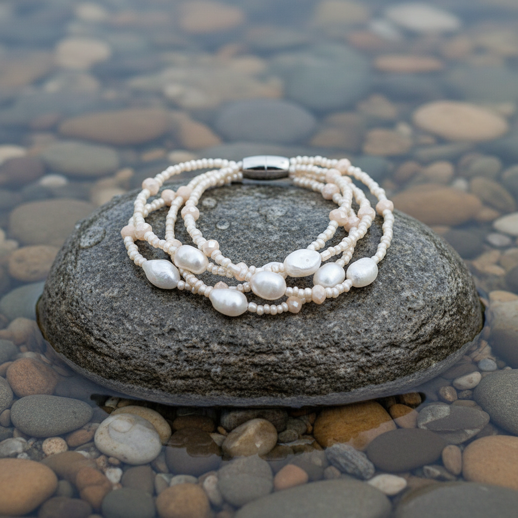 Zoetwater parel armband Shalina White op realistische grijze steen