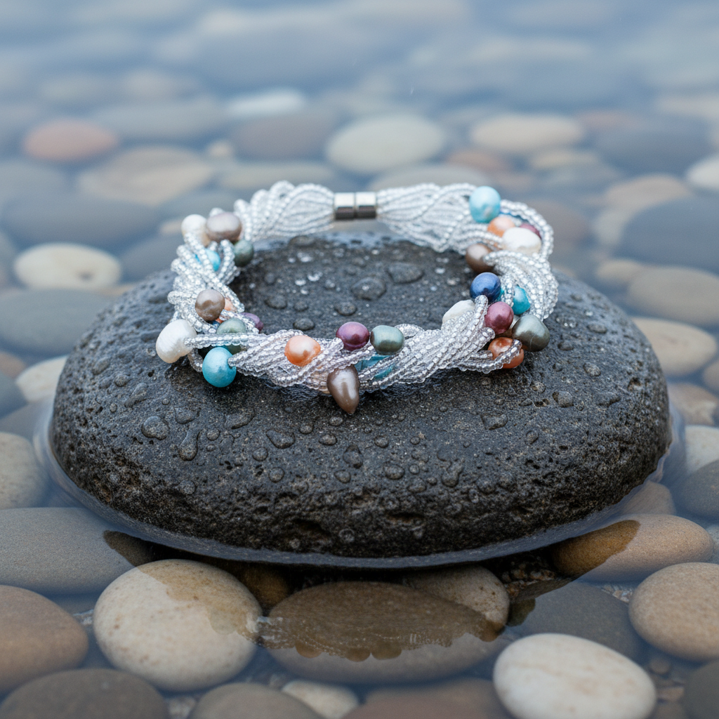 Zoetwater parel armband Viva op realistische grijze steen