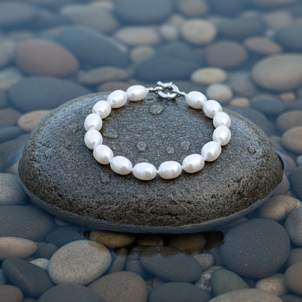 Zoetwater parel armband Wirra Small op realistische grijze steen