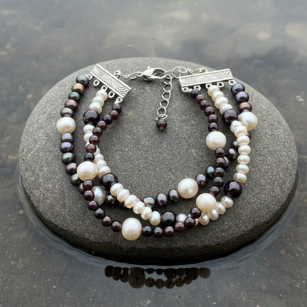 Zoetwater parel en edelstenen armband Trix - close-up bovenaanzicht