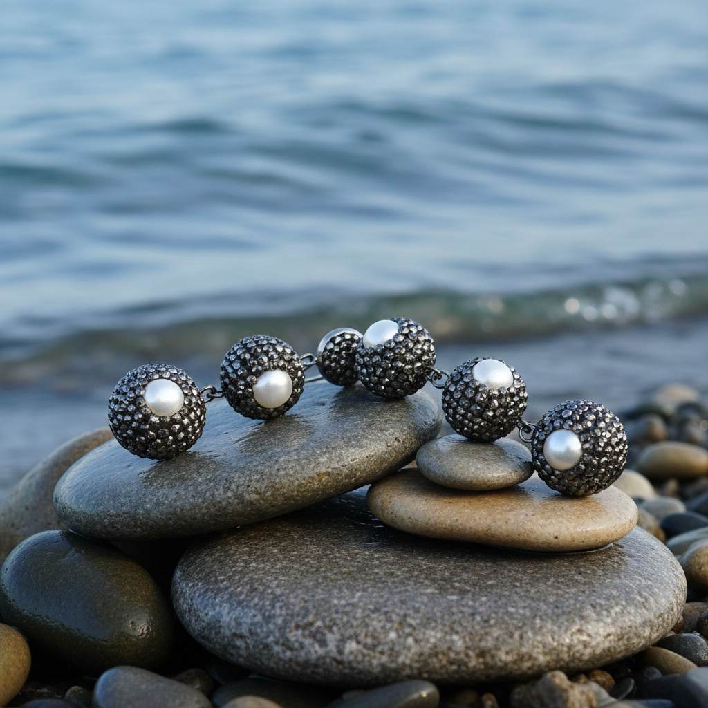 Zoetwater parel oorbellen Bright Pearl Balls op stenen - nieuwe compositie