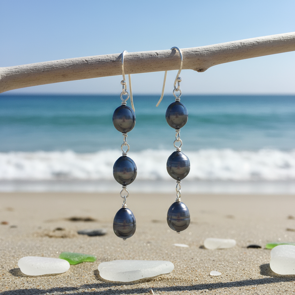 Zoetwater parel oorbellen Dessa aan takje met zee