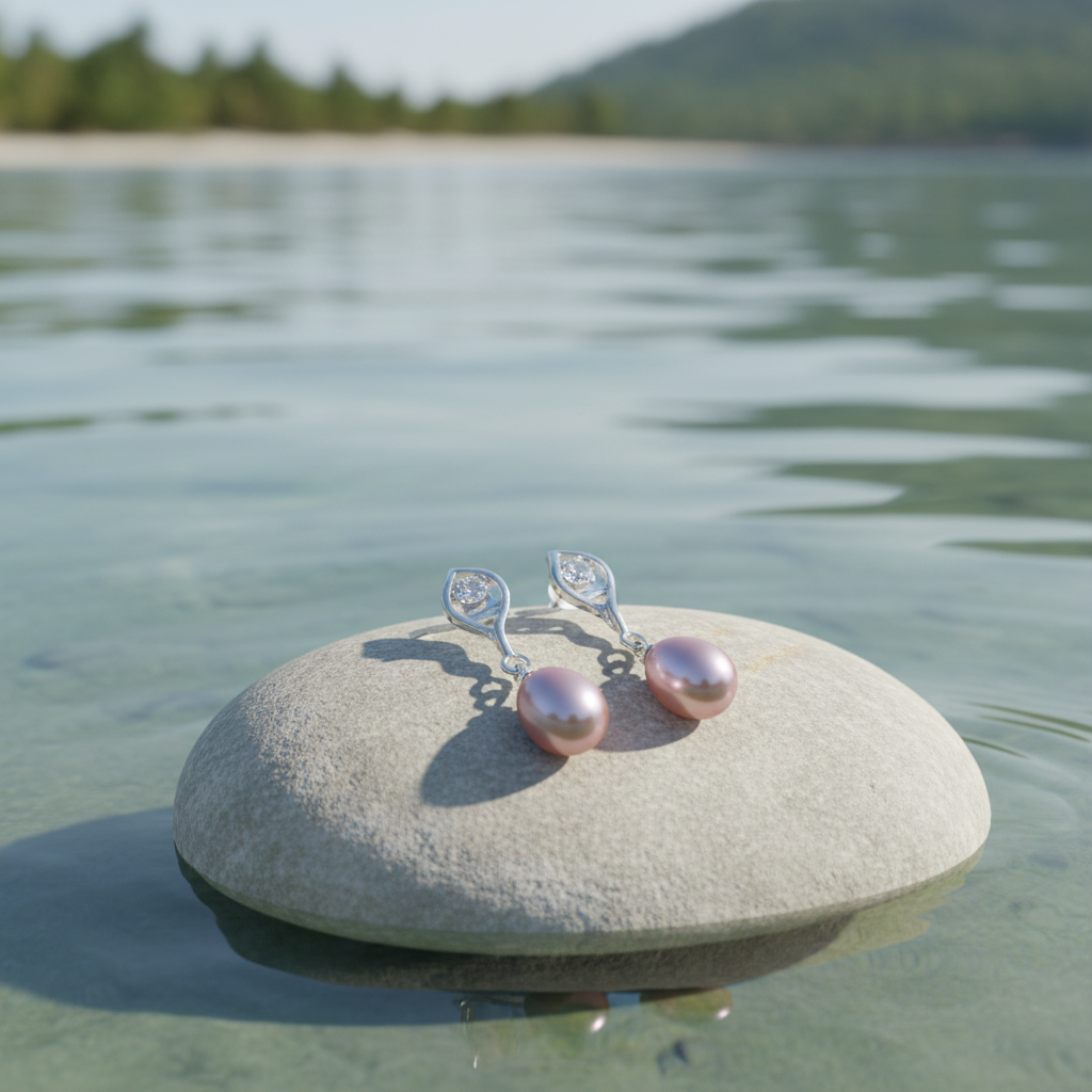 Zoetwater parel oorbellen Lepa achtergrondvariant