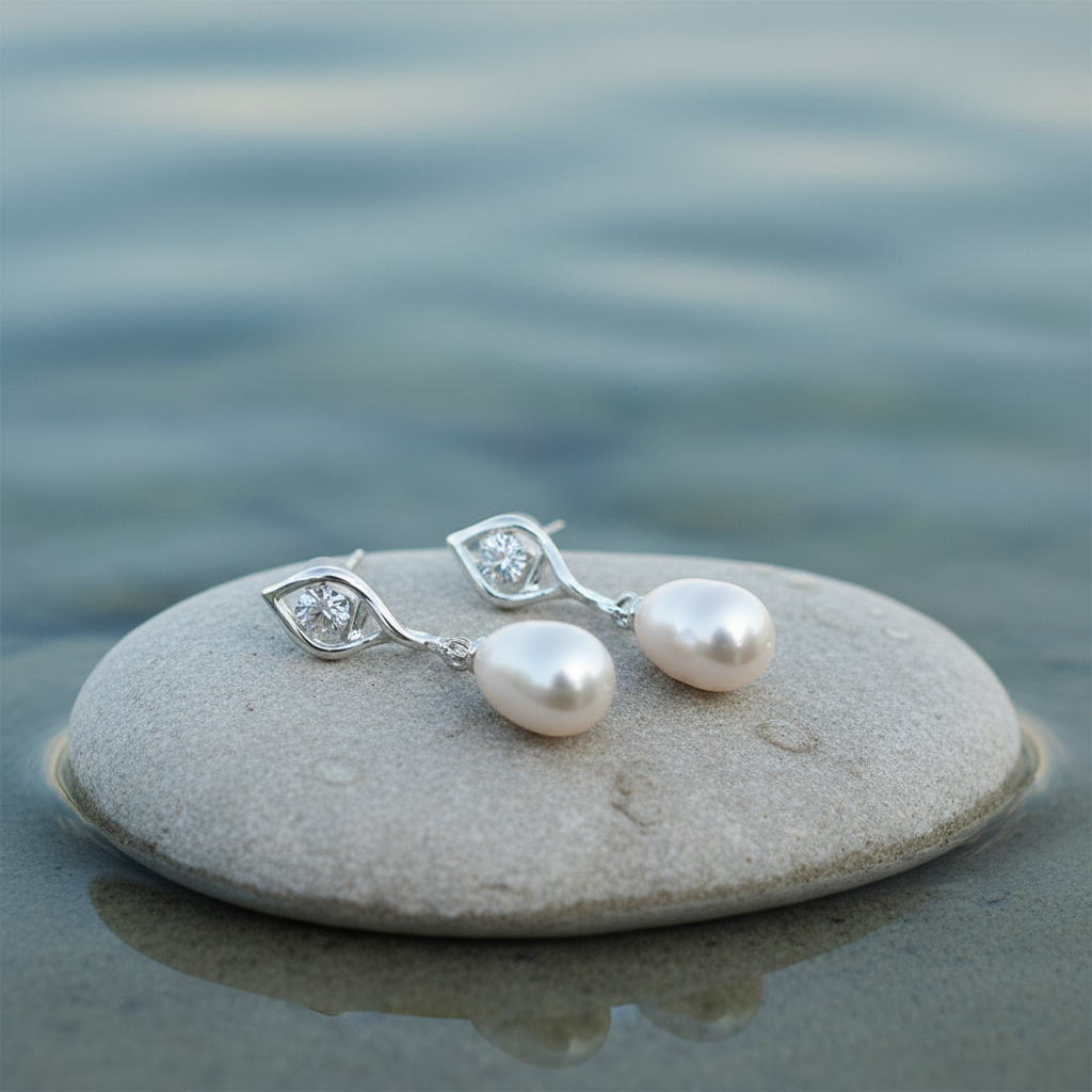 Zoetwater parel oorbellen Lepa natuurlijk