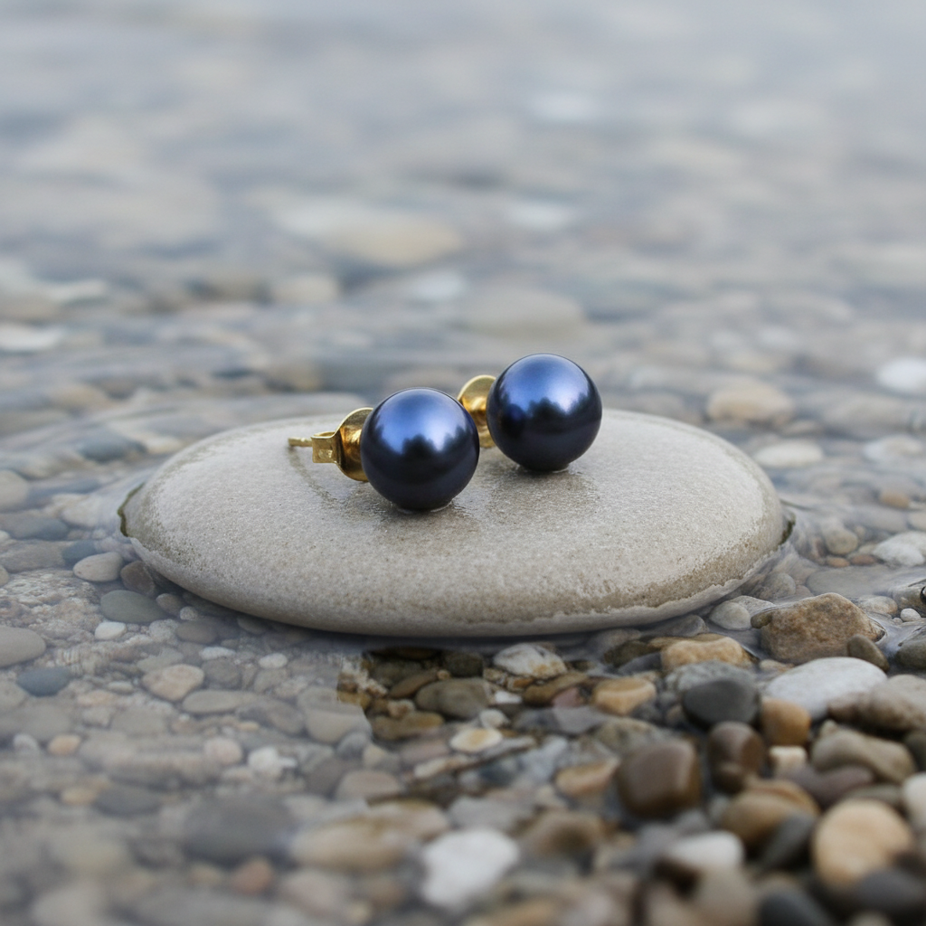 Zoetwater parel oorbellen zijaanzicht aan waterrand