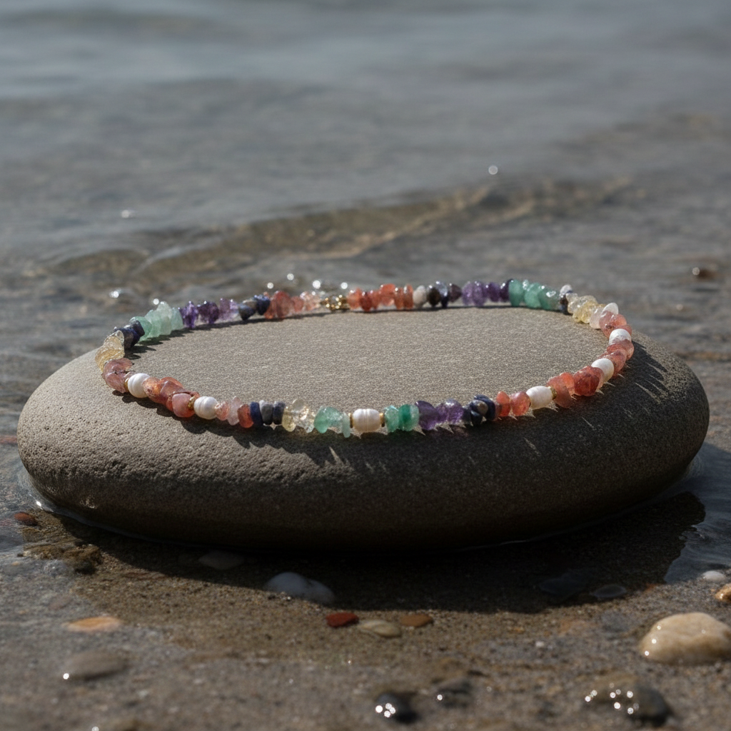 Zoetwater parelketting Pearl Gemstone Chips zijaanzicht