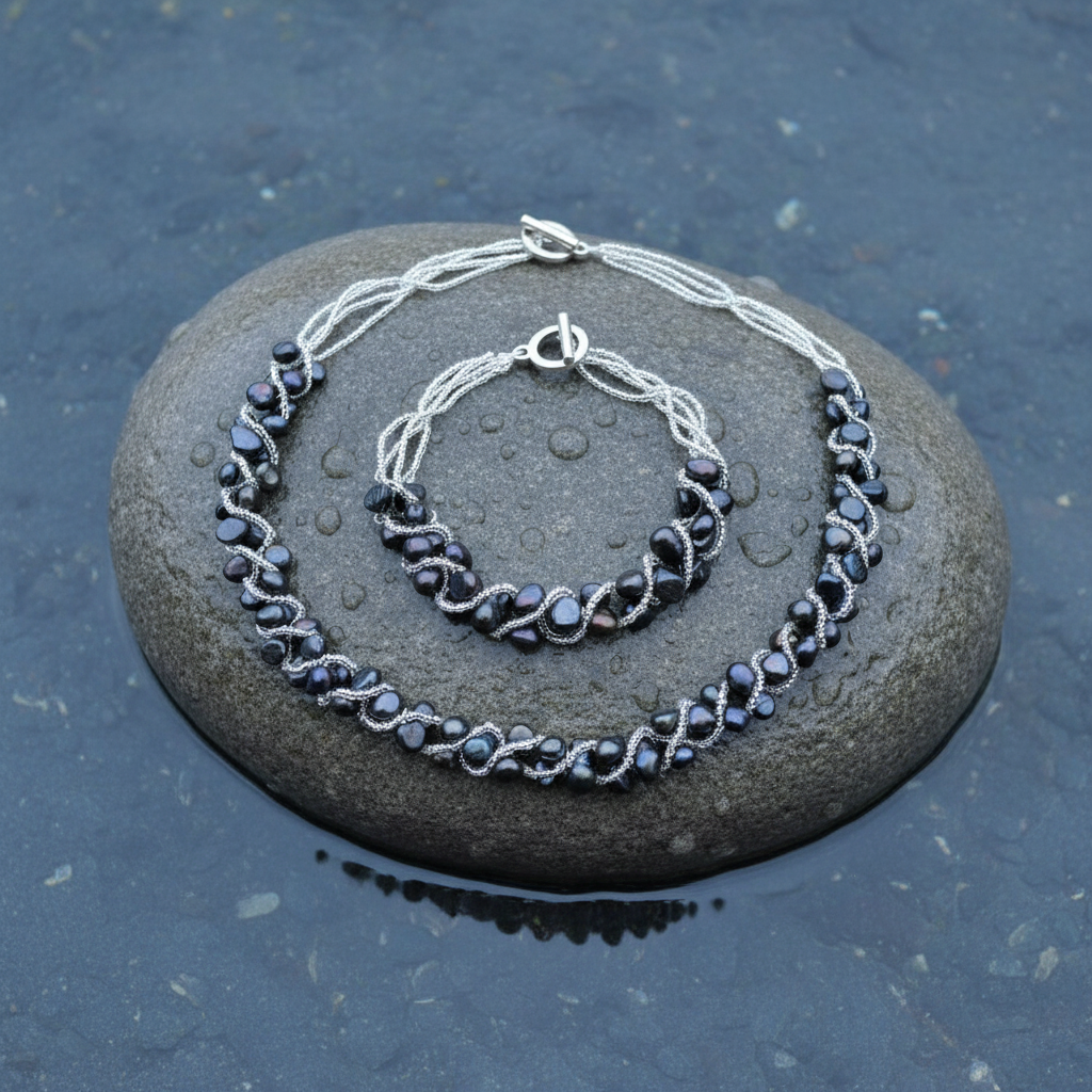 Zoetwaterparel set Veronica op steen