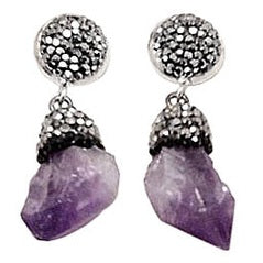 Paarse edelstenen oorknoppen met amethist en stras steentjes | Bright Amethyst