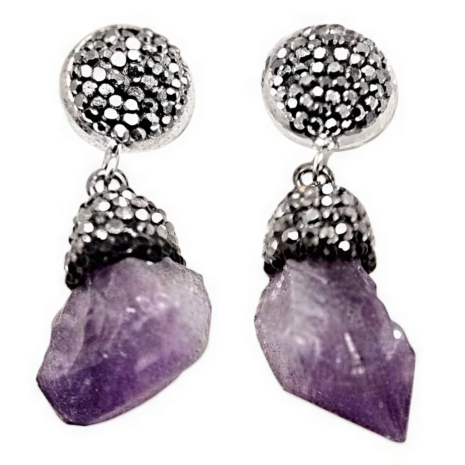 Paarse edelstenen oorknoppen met amethist en stras steentjes | Bright Amethyst