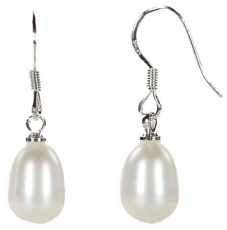 Witte zoetwater parel oorbellen met sterling zilveren oorbelhaakjes, voor- en zijaanzicht | Big Lianca
