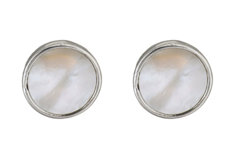Parelmoeren oorknoppen met wit rond parelmoer vooraanzicht | Shell White Stud Round