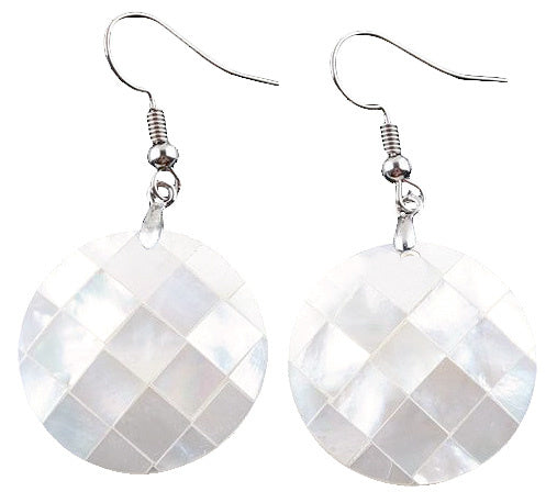 Wit parelmoeren oorbellen met sterling zilver 925 | White Mosaic Round