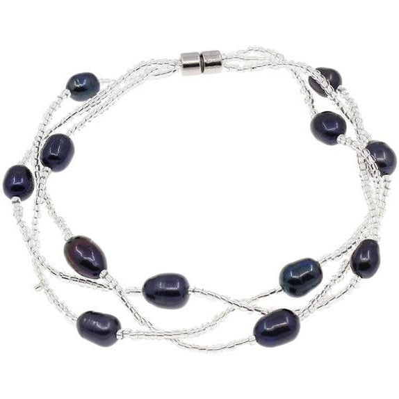 Zoetwater parel armband met blauw zwarte parels en magneetslotje | Twine Pearl Black