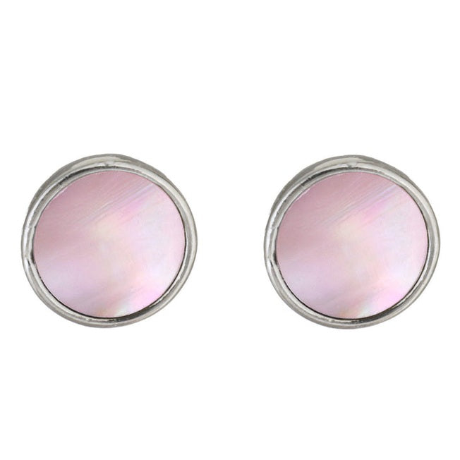 Roze parelmoeren oorbellen, vooraanzicht | Shell Pink Stud Round