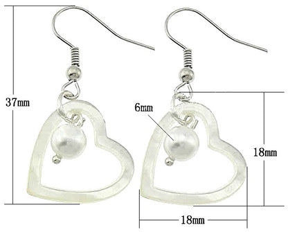 Witte zoetwater parel oorbellen met witte parel en parelmoer hart en sterling zilver (925), maat indicatie | Pearl Heart Shell