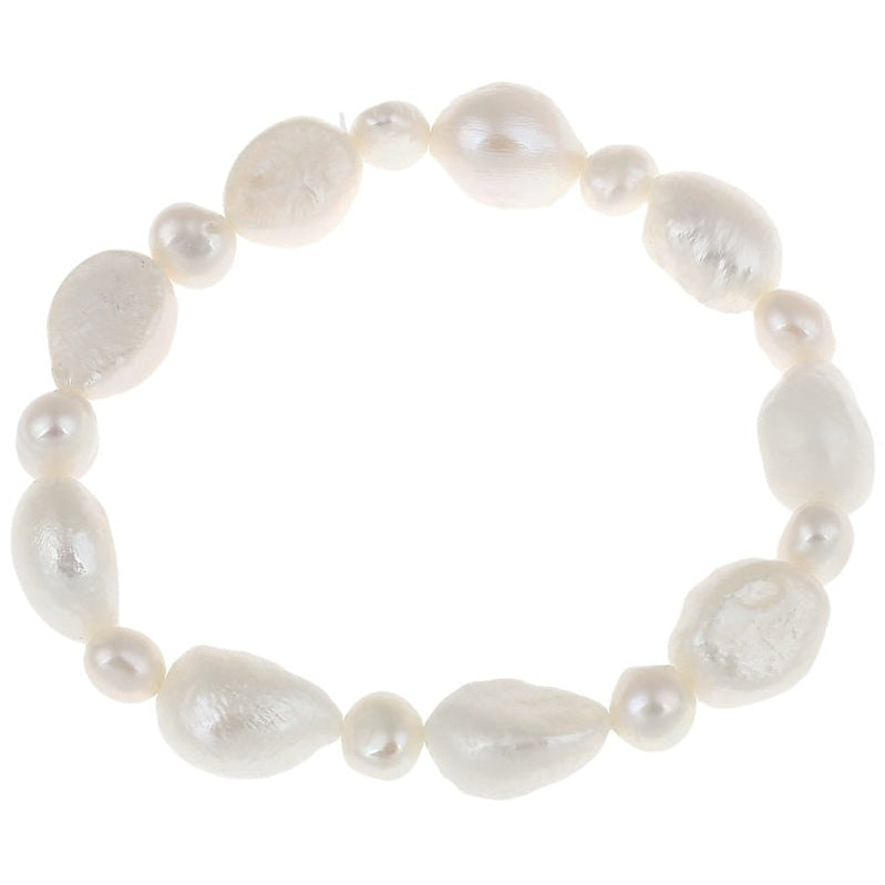 Wit zoetwater parel armband met barok parels, elastisch | Big and Small