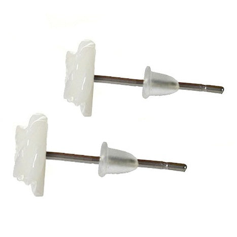 Witte parelmoeren oorknopjes in bloem vorm met sterling zilver 925 zijaanzicht | White Shell Flower 7,5 mm