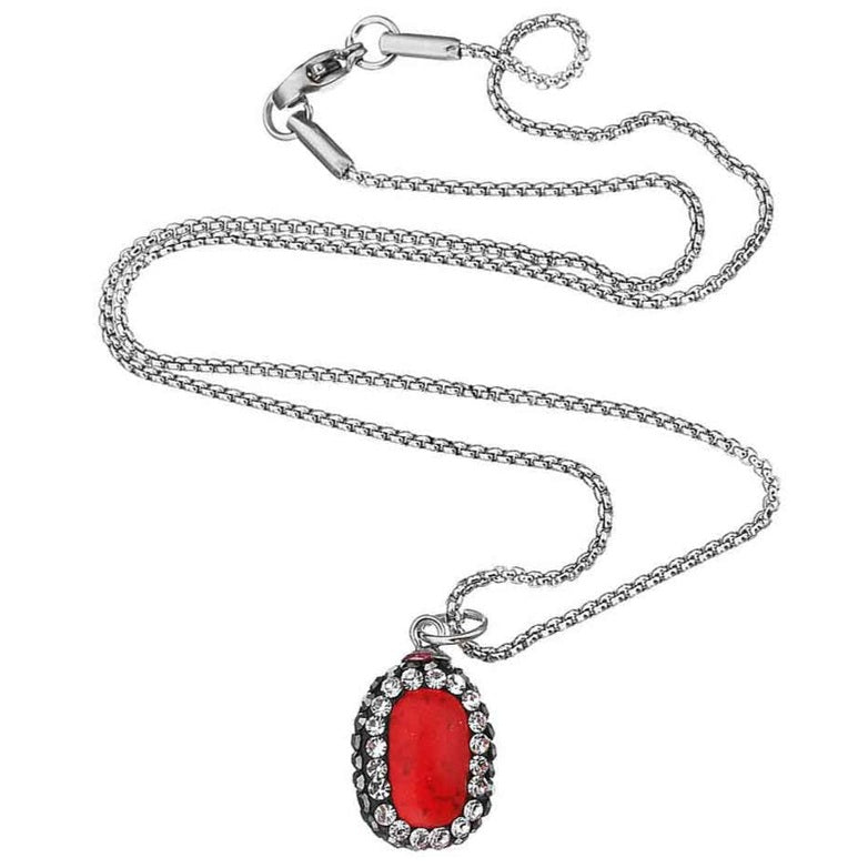 Rode edelstenen ketting met turkoois, stras steentjes en zilver edelstaal | Bright Red Turquoise