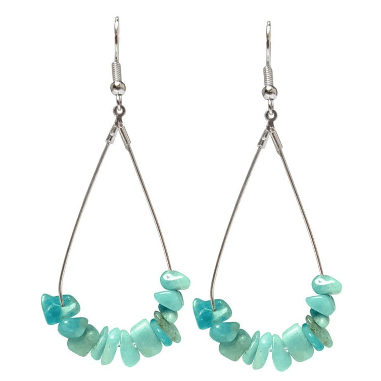 Lange edelstenen oorbellen met groen blauwe amazoniet en sterling zilver (925) | Amazonite Chip Teardrop