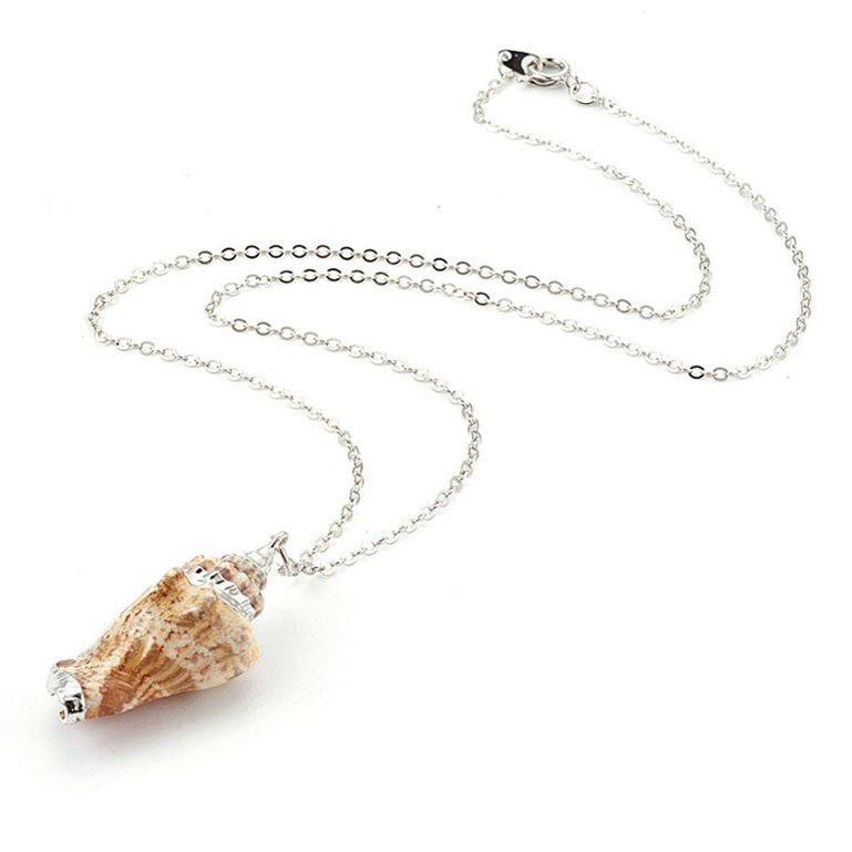 Schelpen ketting met licht bruine schelp en zilver edelstaal | set Seashell Silver