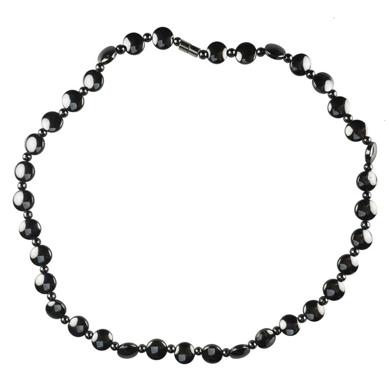 Zwarte edelstenen ketting van hematiet en magneetslot | set Hematite Coin (KA)