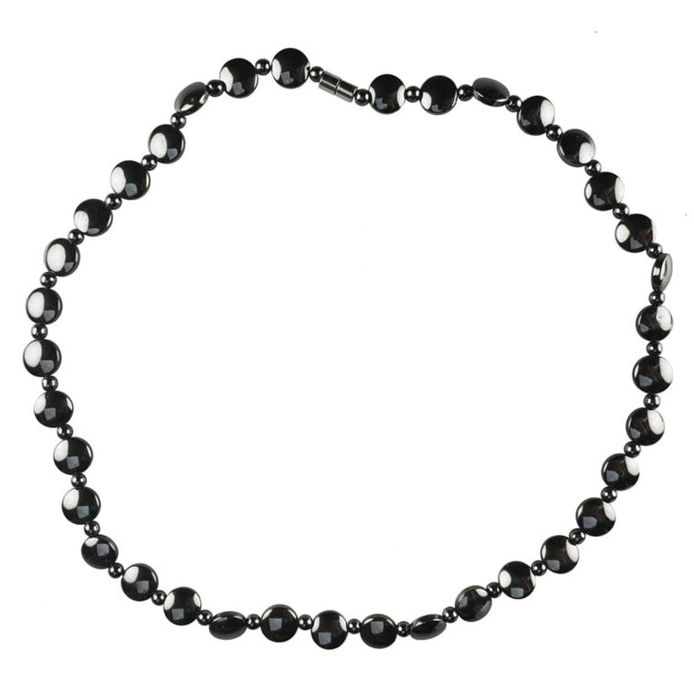 Zwarte edelstenen ketting van hematiet en magneetslot | set Hematite Coin (KO)