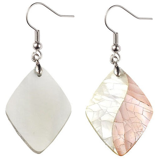 Parelmoeren oorbellen in ruitvorm met sterling zilver 925 voor en achterzijde | Crackle Rosé Shell Rhombus