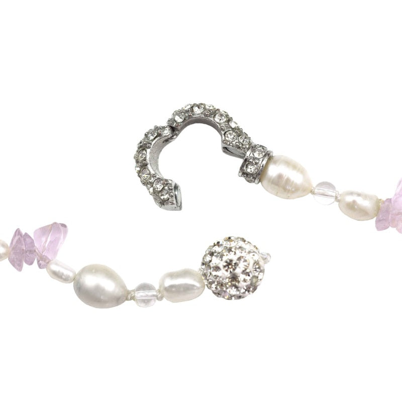 Open slotje van zoetwater parelketting met witte parels, stras steentjes en licht paarse edelstenen amethist | White Coin White Amethyst