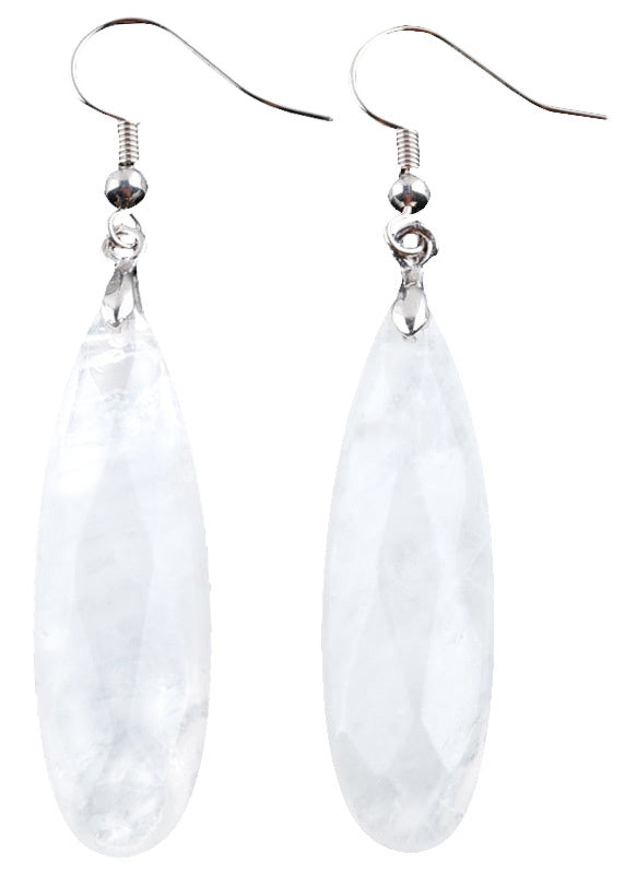 Lange witte edelstenen oorbellen met bergkristal en sterling zilver (925) | Big Long Drop White Crystal