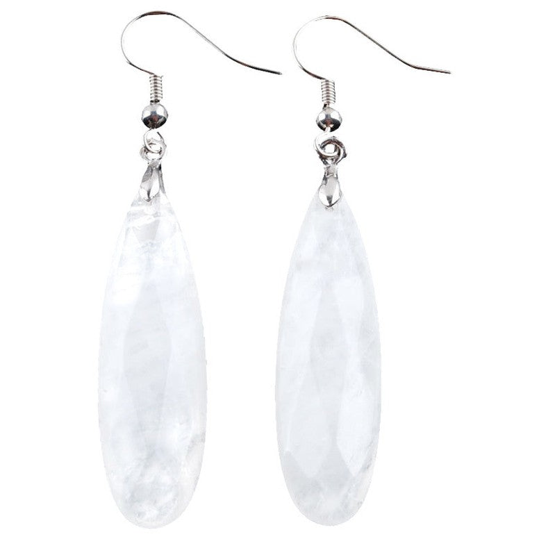 Lange witte edelstenen oorbellen met bergkristal en sterling zilver (925) | Big Long Drop White Crystal