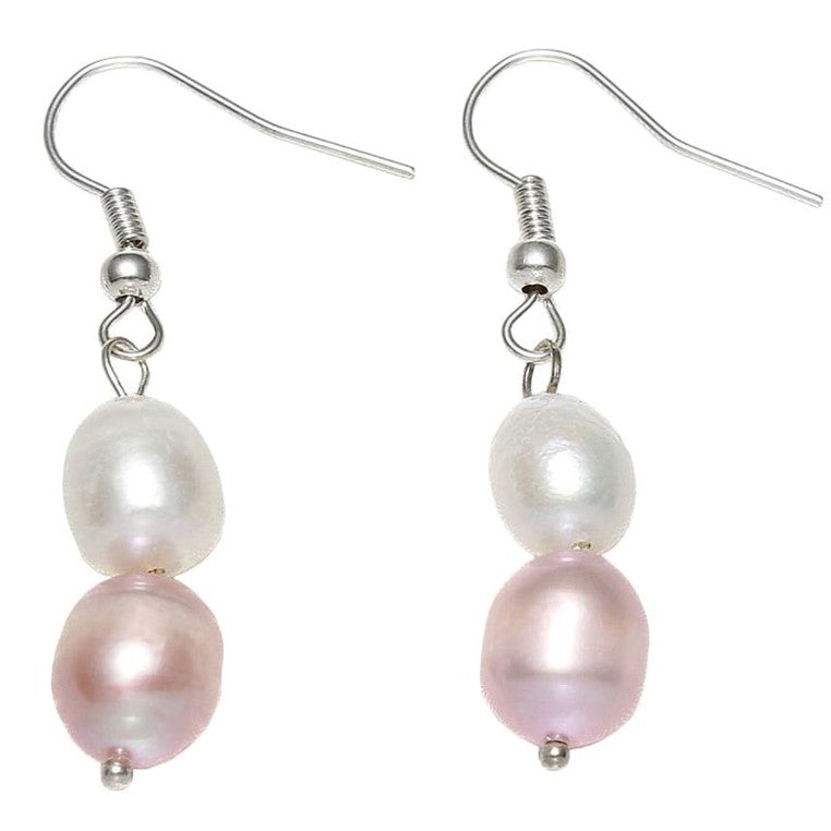 Zoetwater parel oorbellen met witte en roze parels en sterling zilver (925) | set Elynn