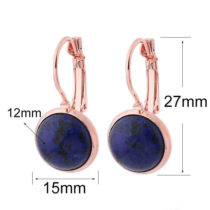 Blauwe edelstenen oorbellen met rose goud, maat aanduiding | Lapis Lazuli Round Rose Gold