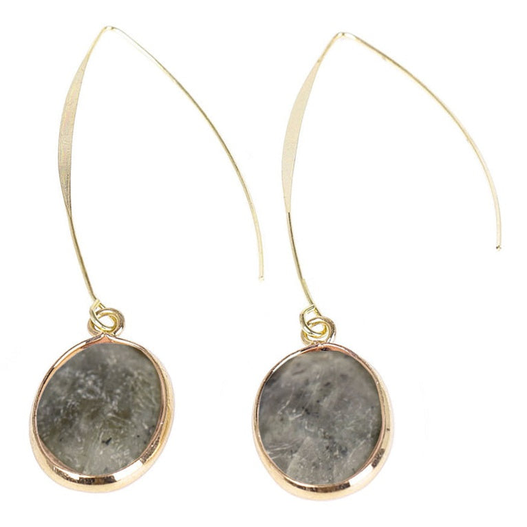 Lange labradoriet oorbellen met goud | Long Labradorite Gold