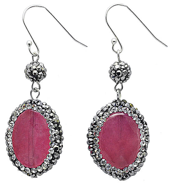 Rode edelstenen oorbellen met rode agaat, sterling zilver 925 en stras steentjes | Bright Oval Red Agate