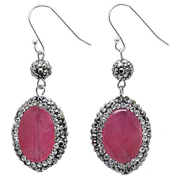 Rode edelstenen oorbellen met rode agaat, sterling zilver 925 en stras steentjes | Bright Oval Red Agate