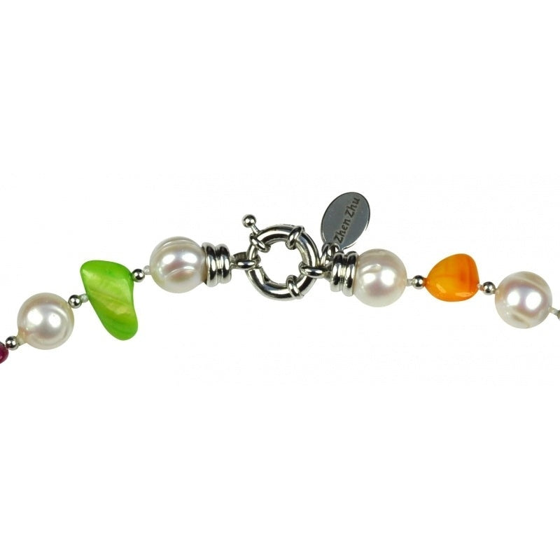 Slotje van zoetwater parelketting met witte parels en gekleurd parelmoer | Big Bold Happy