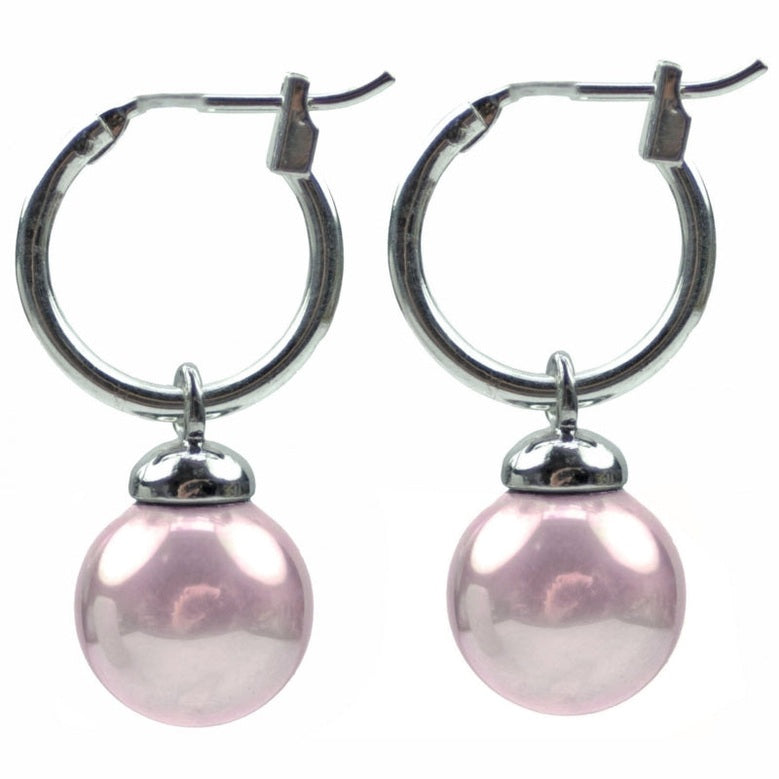 Roze parel oorbellen, oorringen met roze parel, zijaanzicht | Little Hope Old Pink