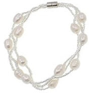 Zoetwater parel armband met witte parels in 3 rijen met magneetslot | set Twine Pearl White 2