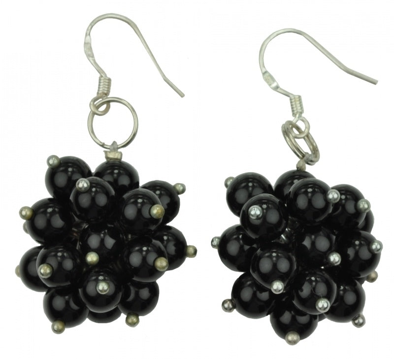 Zwarte edelstenen oorbellen met zwarte agaat en sterling zilver (925)