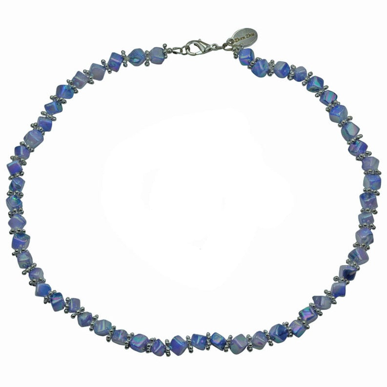 Hemels blauwe parelmoeren ketting | set Shell Cube AB Blue