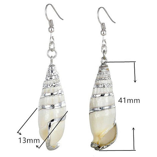 Schelpen oorbellen met witte schelp en sterling zilver (925) met maat indicatie | Big White Shell Silver