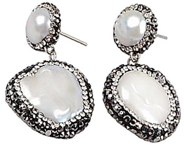 Zoetwater parel oorbellen Double Bling Coin Pearl