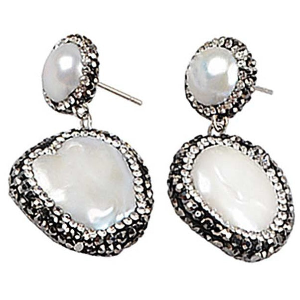 Zoetwater parel oorbellen Double Bling Coin Pearl