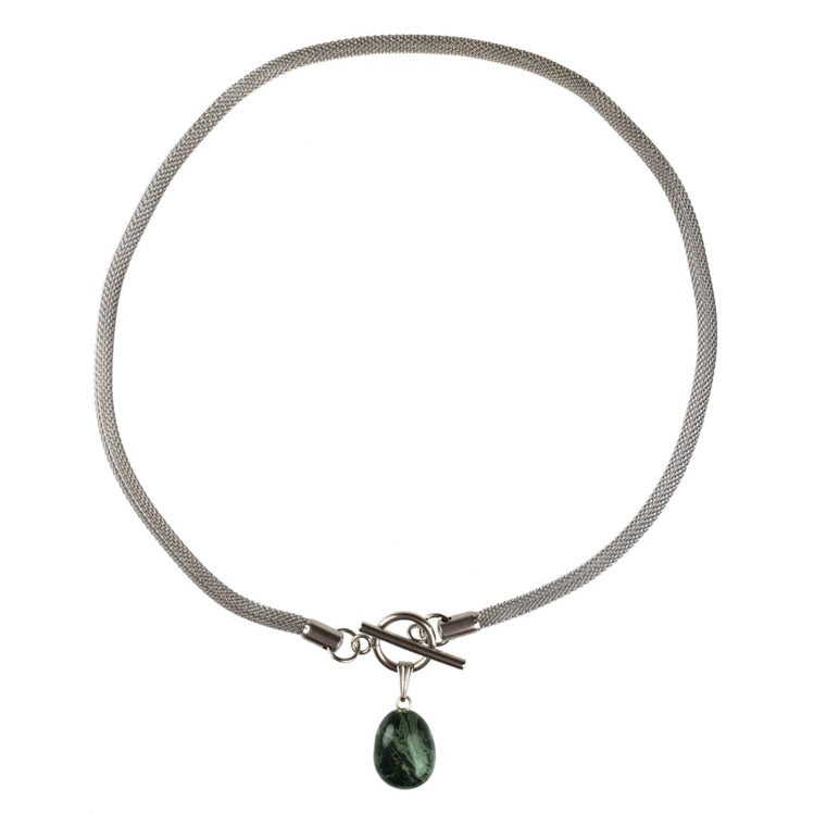 Groen zwarte edelstenen ketting met nebula steen aan hanger en zilver edelstaal | Toggle Chain Nebula