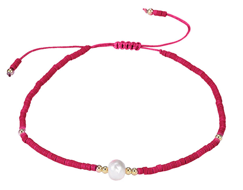 Wit zoetwater parel armband met rode kraaltje | Mini Pearl One Red Color