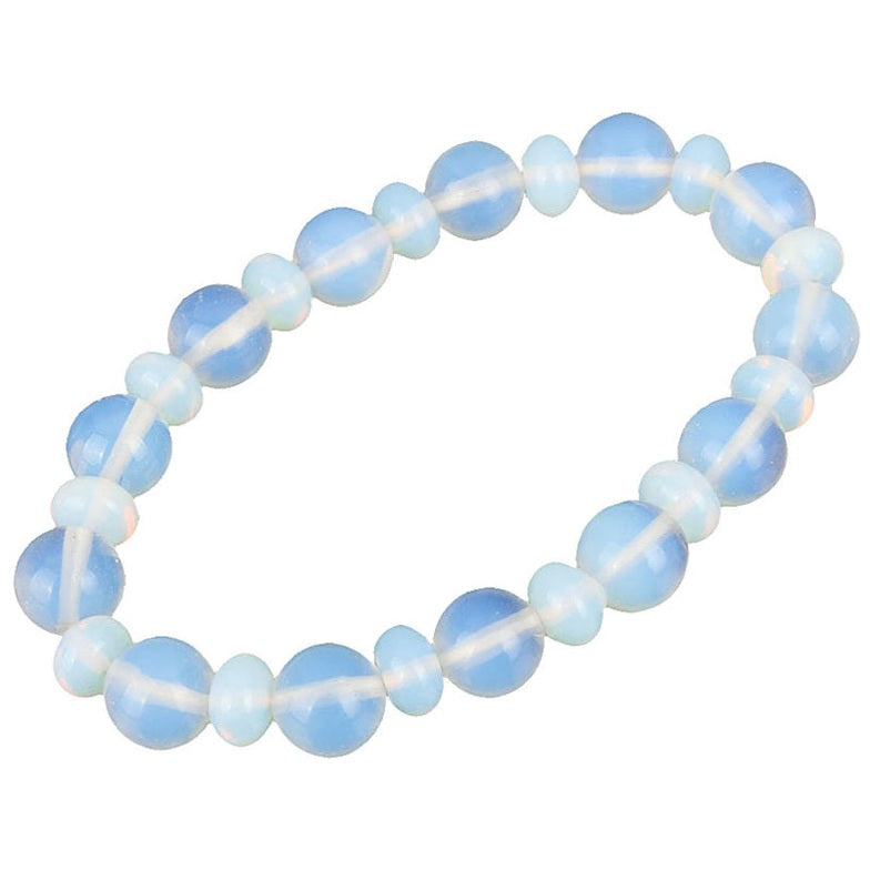 Licht blauwe edelstenen armband met opaal schuin liggend | Elastisch | Sea Opal Big and Small