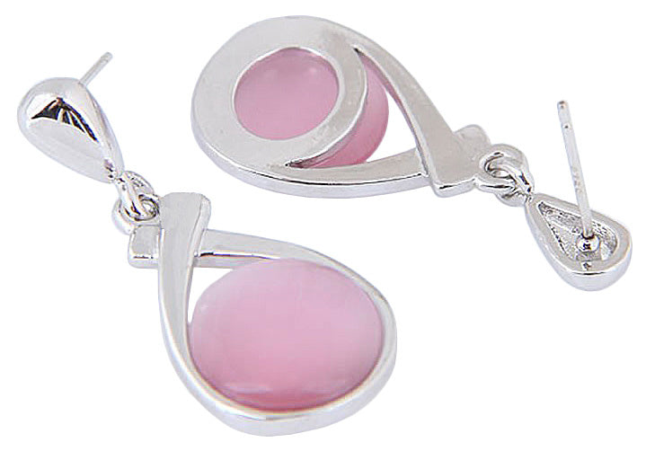 Roze edelstenen oorbellen met edelsteen kattenoog, oorstekers, oorknopje, achterkant | Cateline P