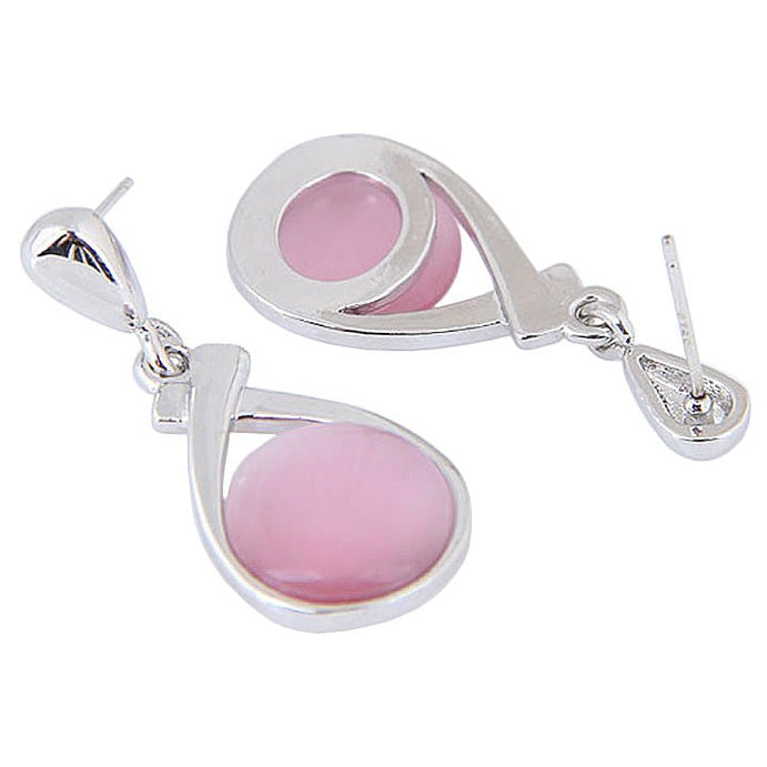 Roze edelstenen oorbellen met edelsteen kattenoog, oorstekers, oorknopje, achterkant | Cateline P